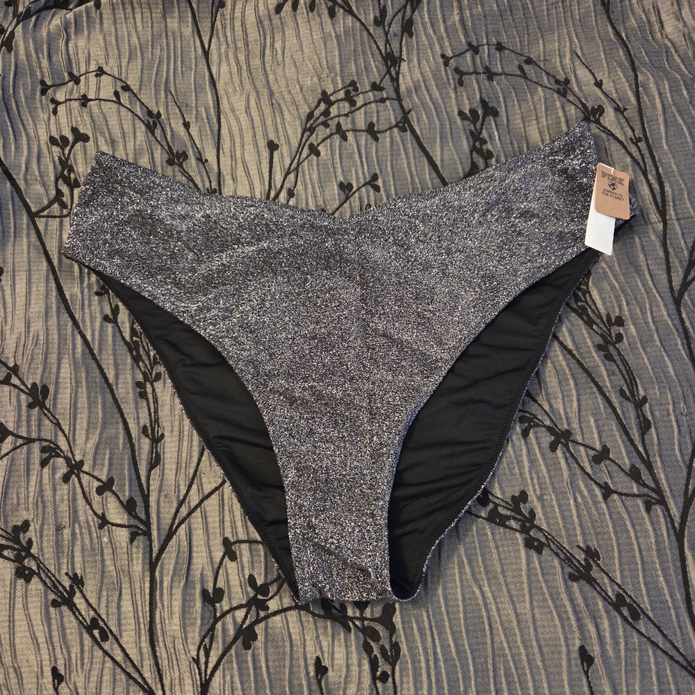 PINK Victoria's Secret Glittery Shimmer Black and Silver Bikini Bottom. Size XXL - Picture 4 of 9